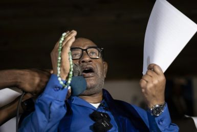 Azali Assoumani addresses supporters at his party's Convention for the Renewal of Comoros headquarters in Moroni on January 16, 2024