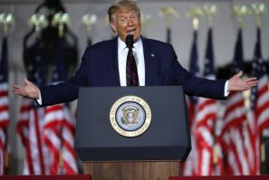 Donald Trump delivered his acceptance speech for the Republican presidential nomination in 2020 on the South Lawn of the White House, capping a convention reined in by Covid