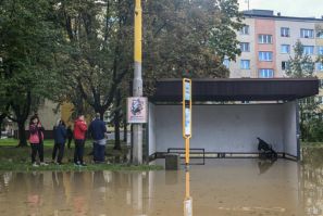 The floodwater was rising throughout Sunday in Opava