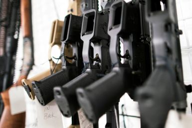 Guns are displayed at Shore Shot Pistol Range gun shop in Lakewood Township, New Jersey