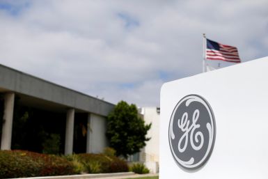 The logo of Dow Jones Industrial Average stock market index listed company General Electric
