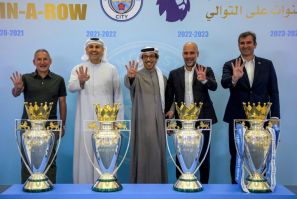 Manchester City have dominated English football since a takeover by UAE vice president and deputy prime minister Sheikh Mansour bin Zayed al-Nahyan (centre)