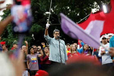 Venezuelan President Nicolas Maduro delivers a speech during a rally in Caracas on August 28, 2024