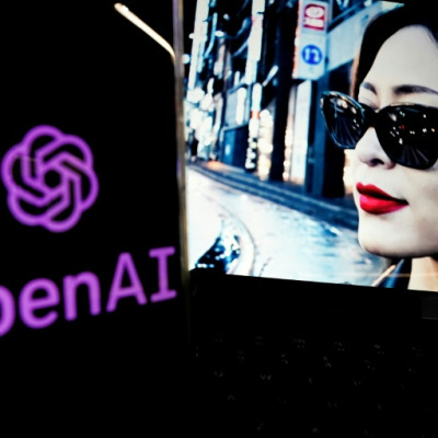 A video created by Open AI's newly released text-to-video 'Sora' tool plays on a monitor