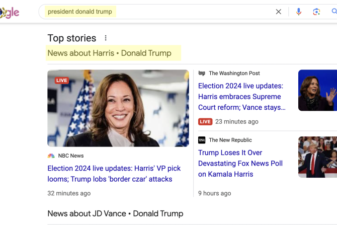 Donald Trump, Kamala Harris Google searches
